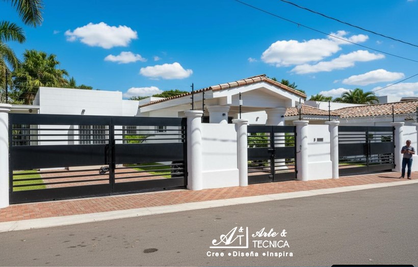 Instalación de portones automaticos abatibles y videportero en residencia en Managua, Nicaragua