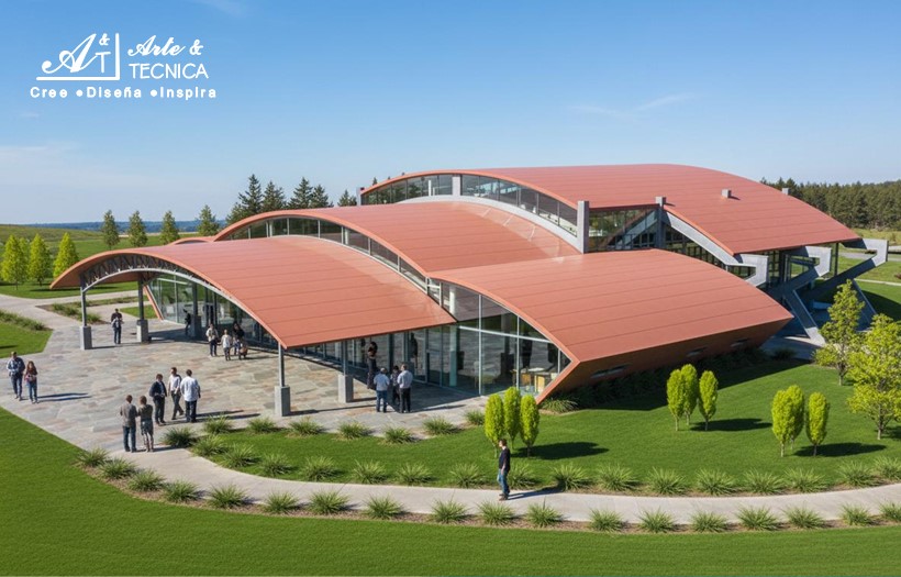 Instalación de techo curvo autoportante en auditorio en Jinotega, Nicaragua