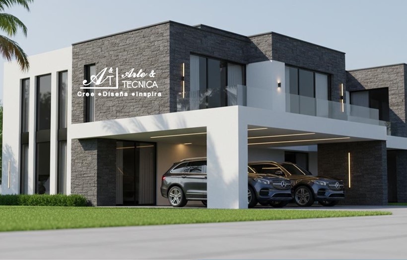 Instalación de fachada de acm, wpc y grama artificial en residencia en Masaya, Nicaragua