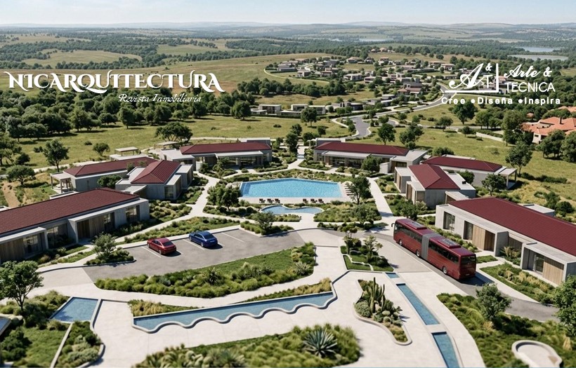 Instalacion de sistema de control termoacustico con tejas de asfalto shingle, fachadas ACM y piso de resina epoxica en complejo turistico en Tipitapa, Nicaragua