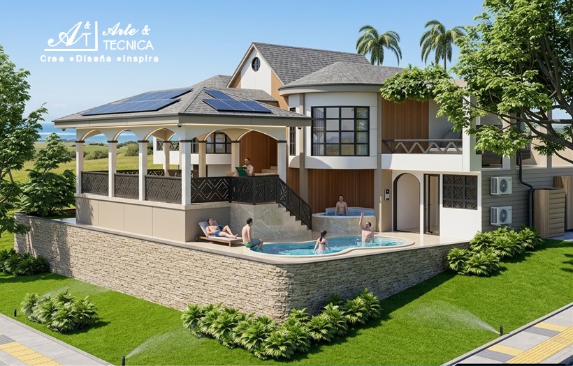 Caso de Éxito: Instalación de Sistema de Cubierta Termoacústica con Tejas Asfálticas Shingle, Paneles Solares y Control de Riego Automatizado en una Casa de Playa de 210 m² en Tola, Rivas, Nicaragua