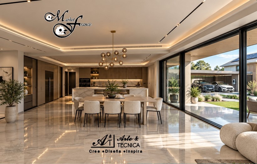 Caso de Éxito: Sistema de revestimientos con control termico con pisos y cubierta de cocina de resina epoxica con vetas de marmol yen Hotel Boutique en Tola Rivas, Nicaragua